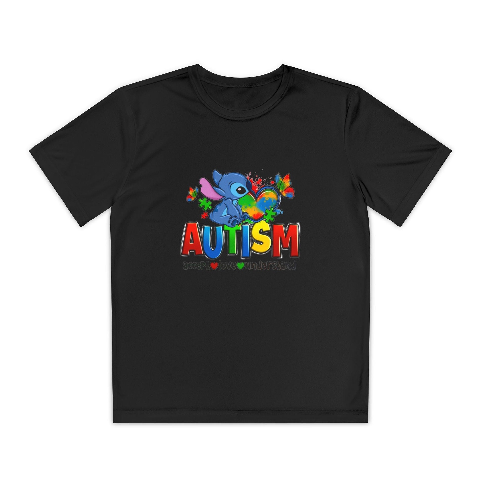 Autism Awareness Youth Tee — Colorful Puzzle Heart & Support Message - Geo Rocks The 'Tism
