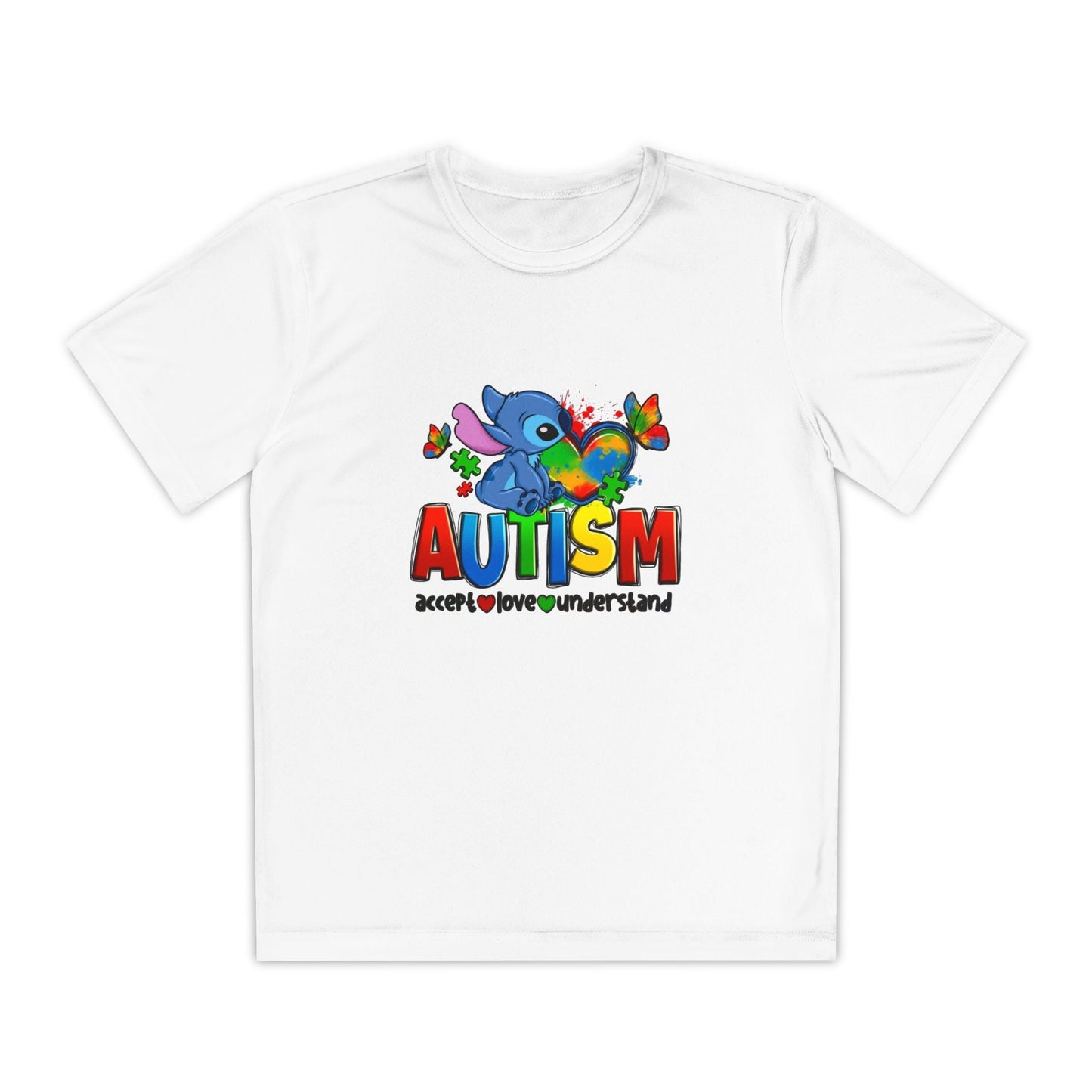 Autism Awareness Youth Tee — Colorful Puzzle Heart & Support Message - Geo Rocks The 'Tism
