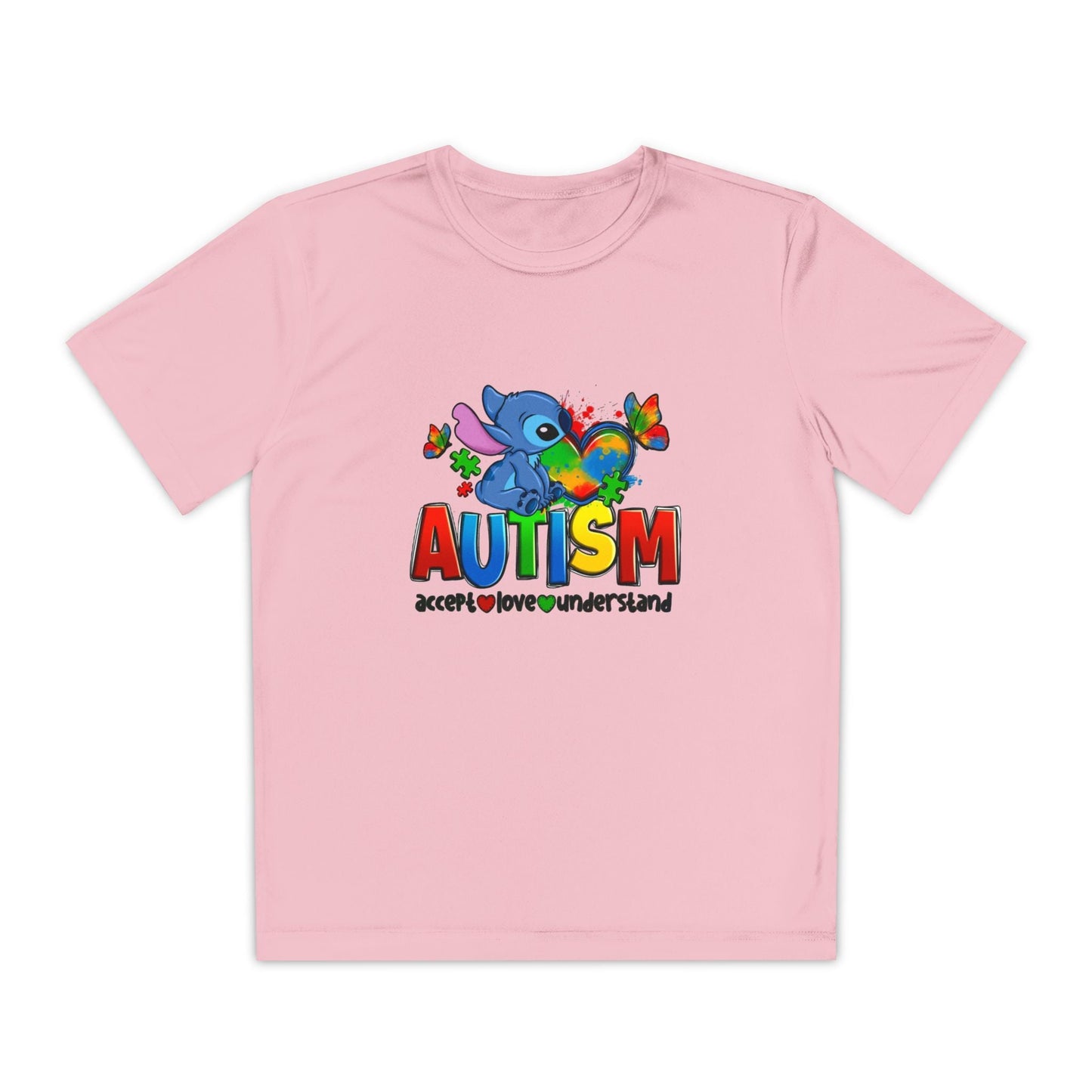 Autism Awareness Youth Tee — Colorful Puzzle Heart & Support Message - Geo Rocks The 'Tism