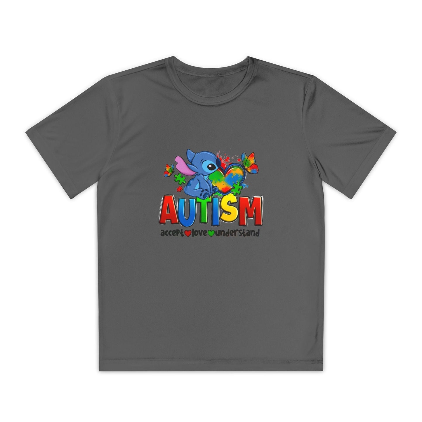 Autism Awareness Youth Tee — Colorful Puzzle Heart & Support Message - Geo Rocks The 'Tism