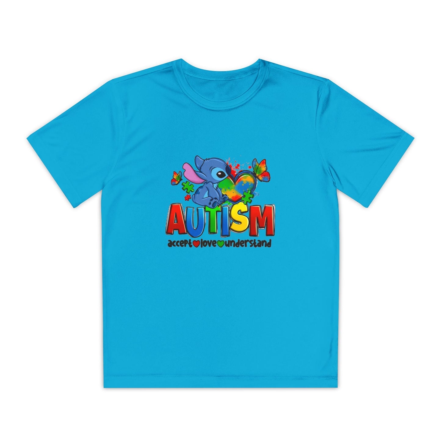 Autism Awareness Youth Tee — Colorful Puzzle Heart & Support Message - Geo Rocks The 'Tism