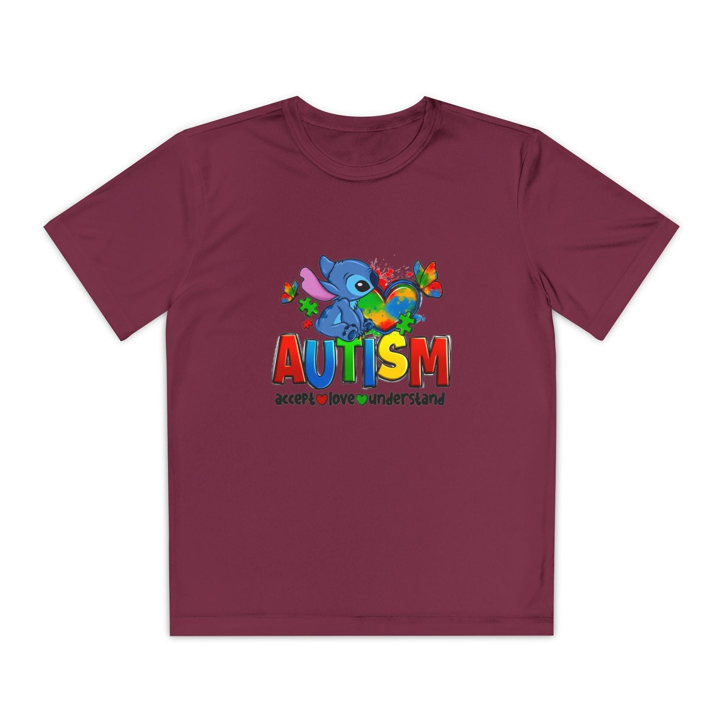 Autism Awareness Youth Tee — Colorful Puzzle Heart & Support Message - Geo Rocks The 'Tism