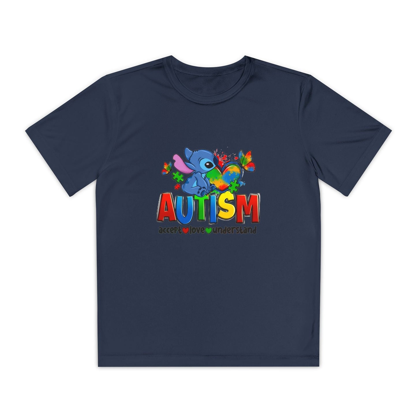 Autism Awareness Youth Tee — Colorful Puzzle Heart & Support Message - Geo Rocks The 'Tism