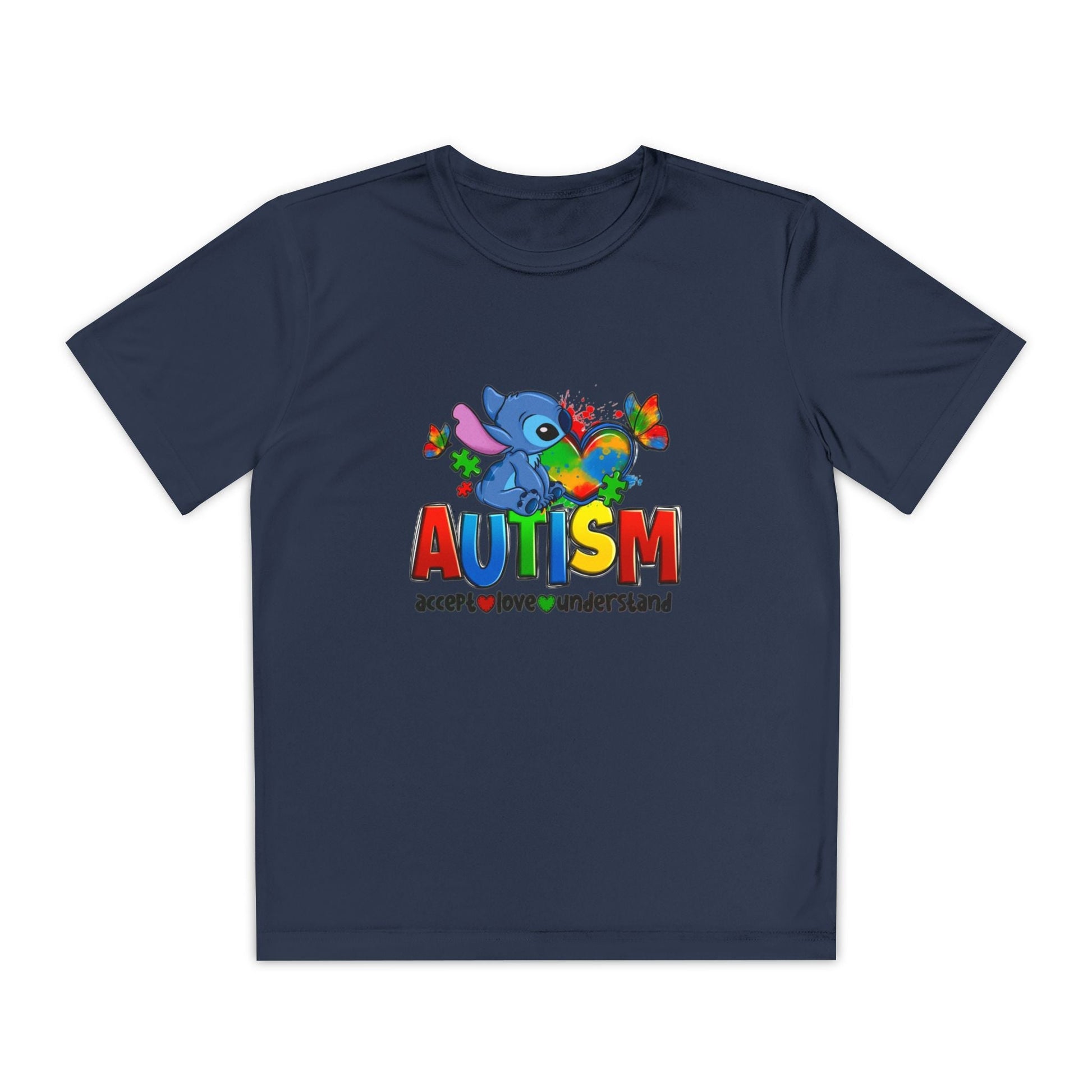 Autism Awareness Youth Tee — Colorful Puzzle Heart & Support Message - Geo Rocks The 'Tism