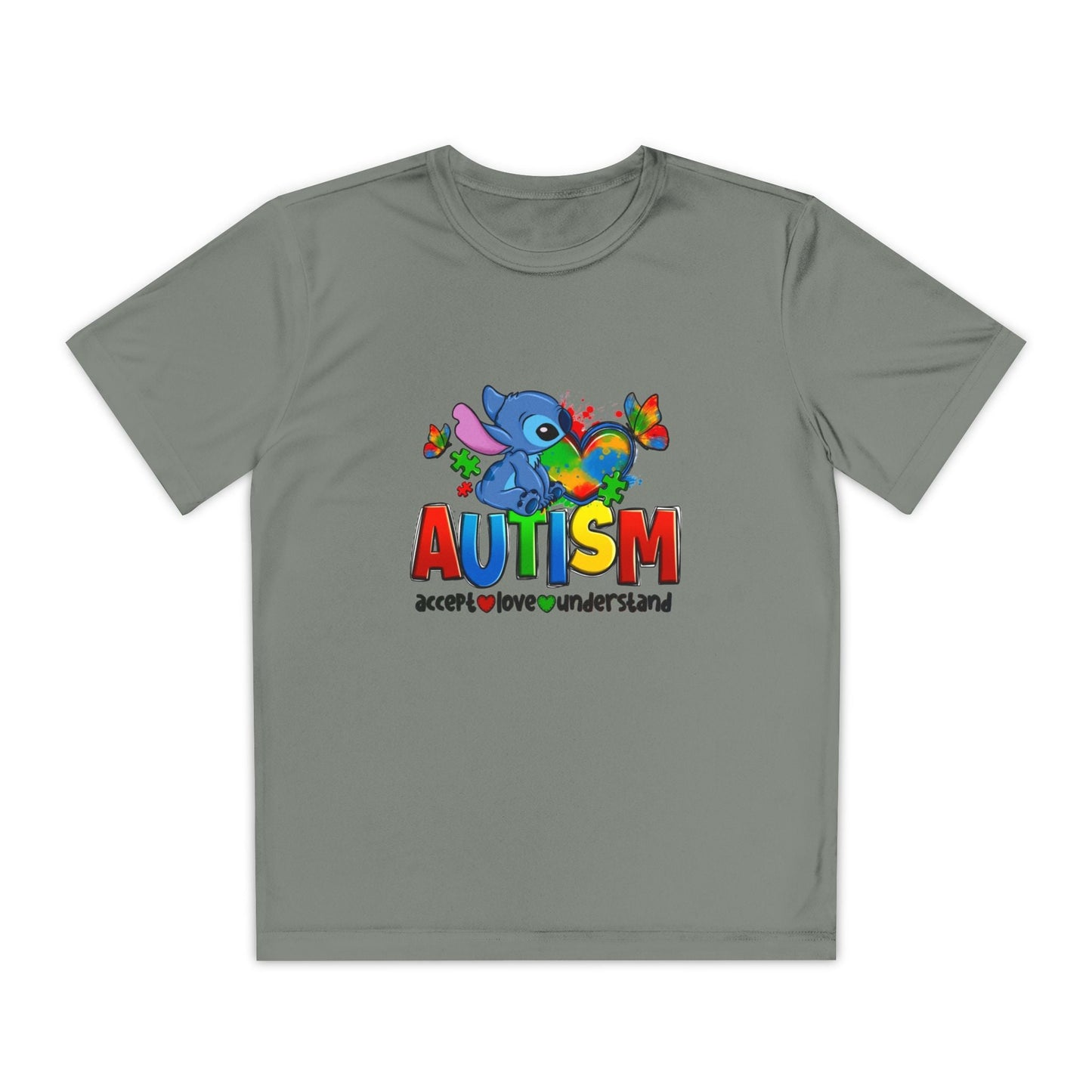 Autism Awareness Youth Tee — Colorful Puzzle Heart & Support Message - Geo Rocks The 'Tism
