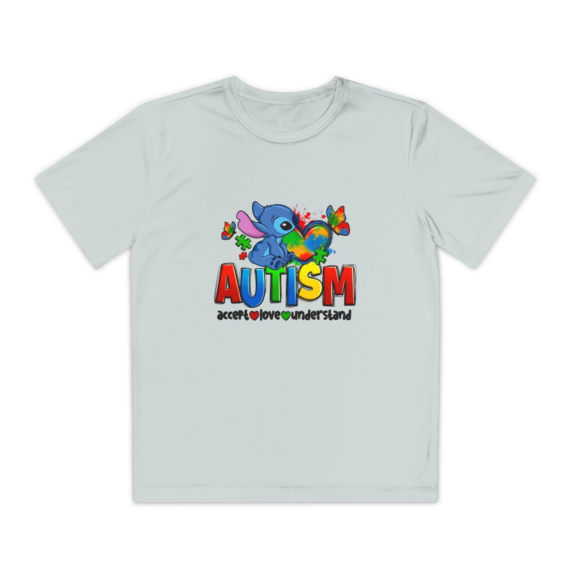 Autism Awareness Youth Tee — Colorful Puzzle Heart & Support Message - Geo Rocks The 'Tism