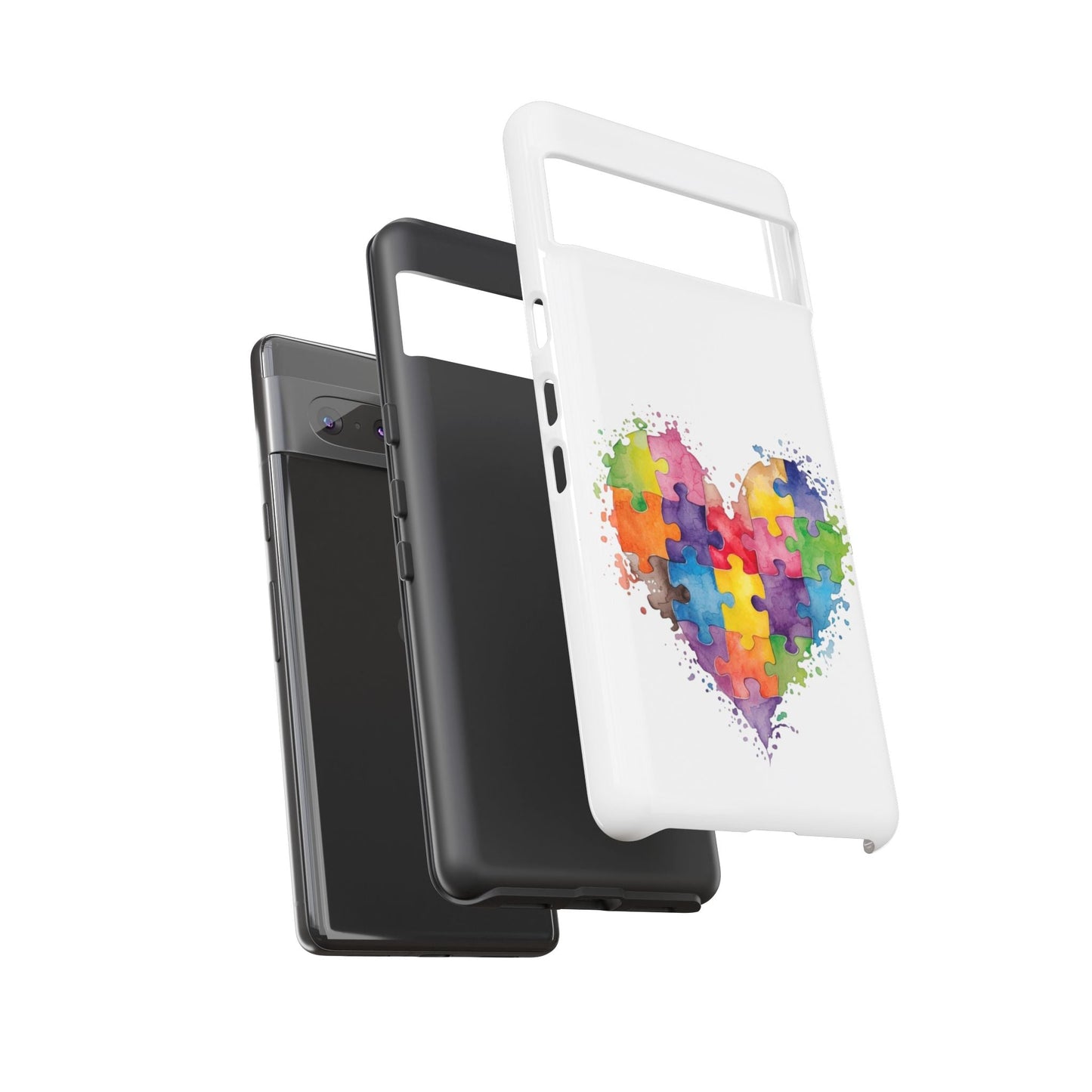 Autism Puzzle Heart Phone Case - Colorful Watercolor Protective Cover for iPhone, Samsung & Google Pixel - Geo Rocks The 'Tism