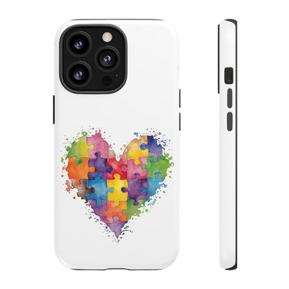 Autism Puzzle Heart Phone Case - Colorful Watercolor Protective Cover for iPhone, Samsung & Google Pixel - Geo Rocks The 'Tism