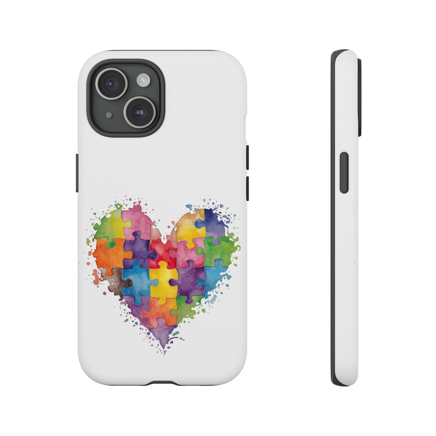Autism Puzzle Heart Phone Case - Colorful Watercolor Protective Cover for iPhone, Samsung & Google Pixel - Geo Rocks The 'Tism