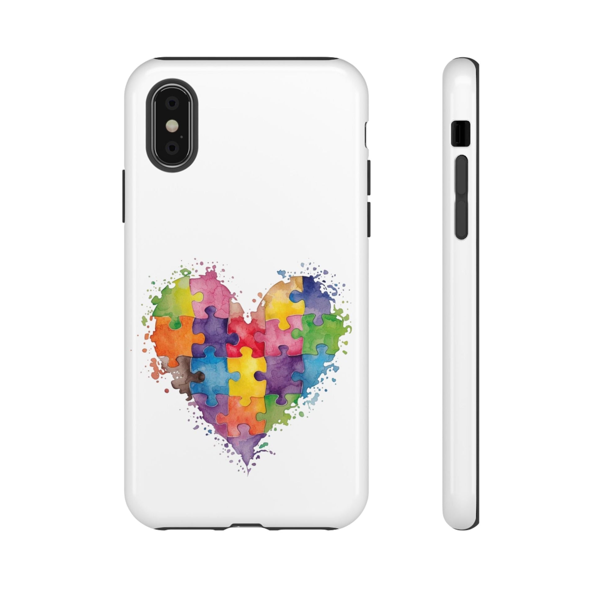 Autism Puzzle Heart Phone Case - Colorful Watercolor Protective Cover for iPhone, Samsung & Google Pixel - Geo Rocks The 'Tism