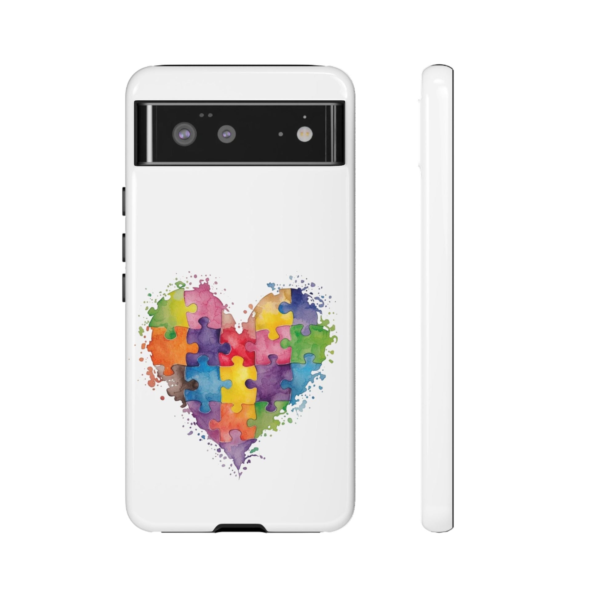 Autism Puzzle Heart Phone Case - Colorful Watercolor Protective Cover for iPhone, Samsung & Google Pixel - Geo Rocks The 'Tism