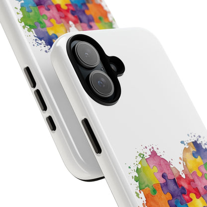 Autism Puzzle Heart Phone Case - Colorful Watercolor Protective Cover for iPhone, Samsung & Google Pixel - Geo Rocks The 'Tism