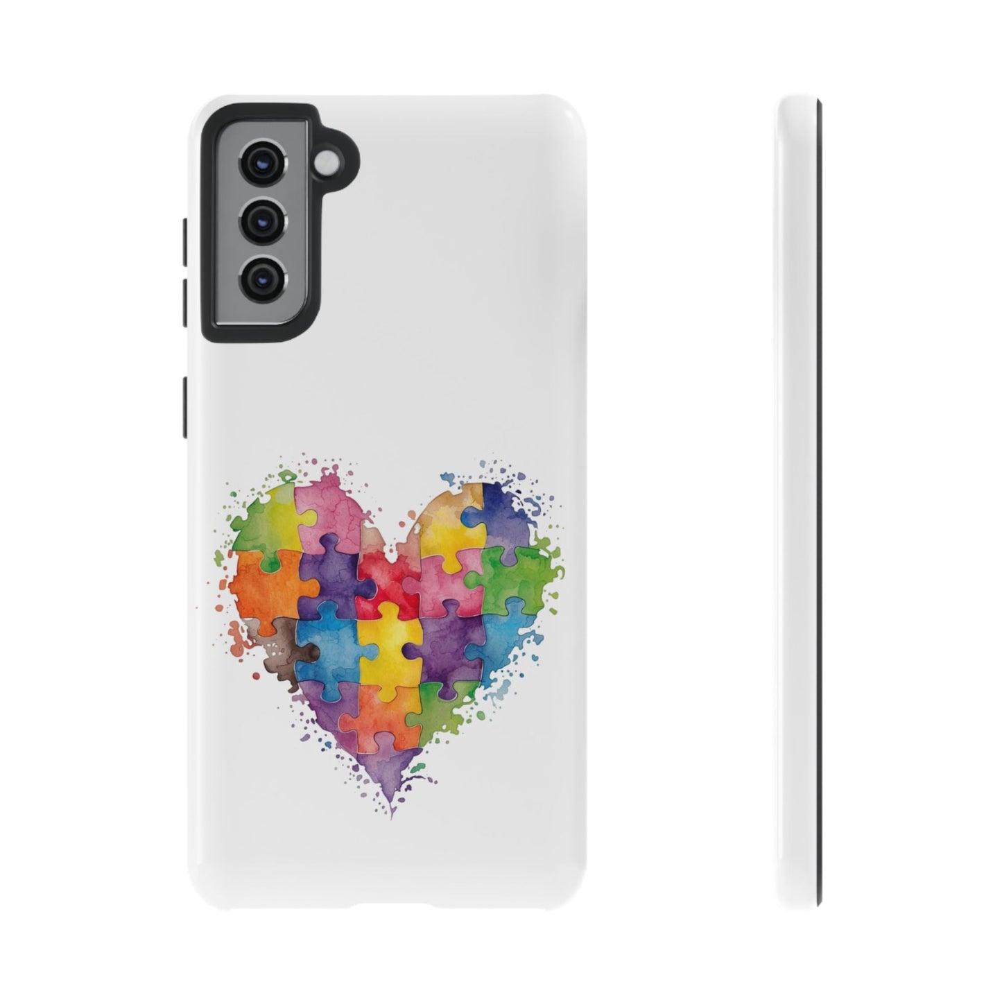 Autism Puzzle Heart Phone Case - Colorful Watercolor Protective Cover for iPhone, Samsung & Google Pixel - Geo Rocks The 'Tism