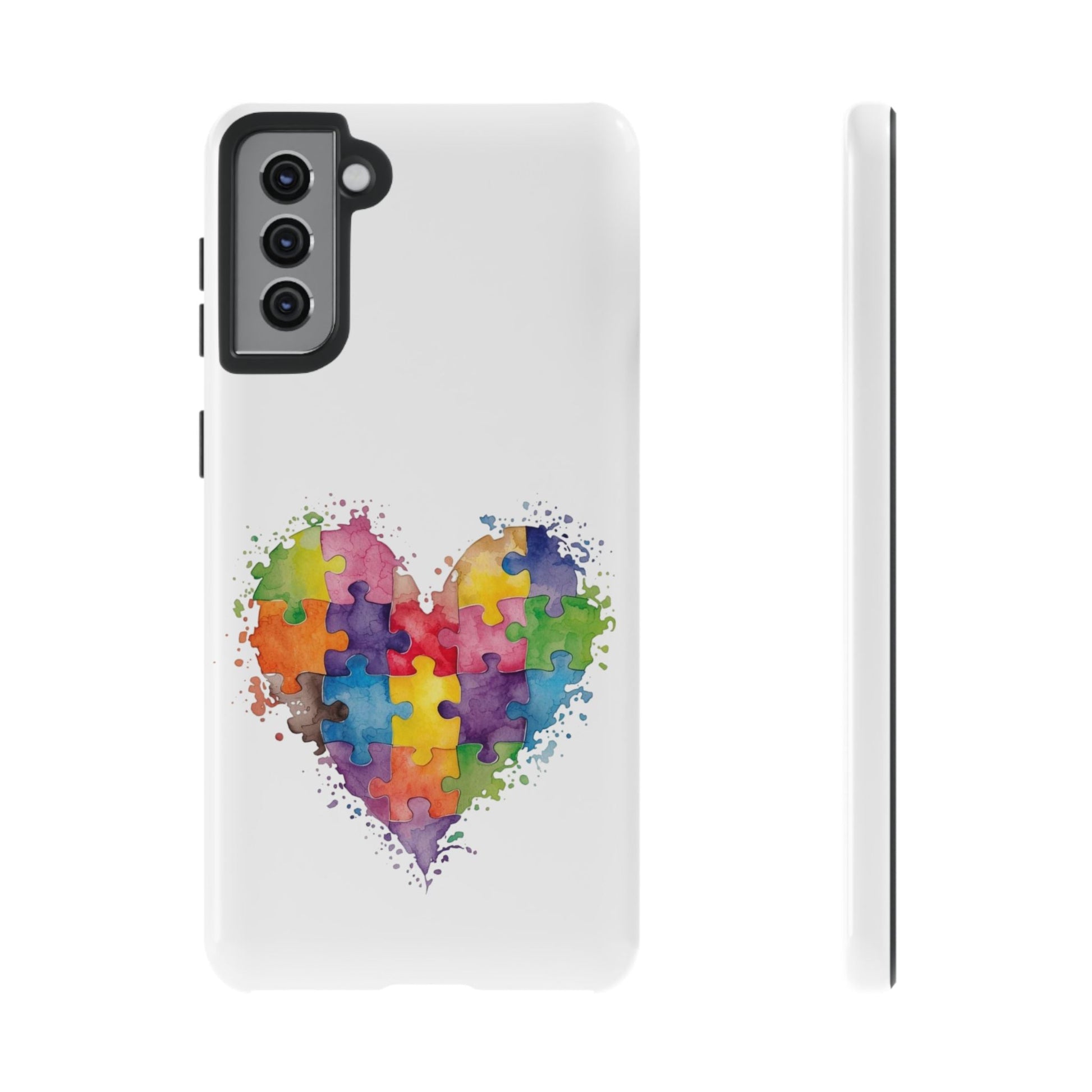 Autism Puzzle Heart Phone Case - Colorful Watercolor Protective Cover for iPhone, Samsung & Google Pixel - Geo Rocks The 'Tism