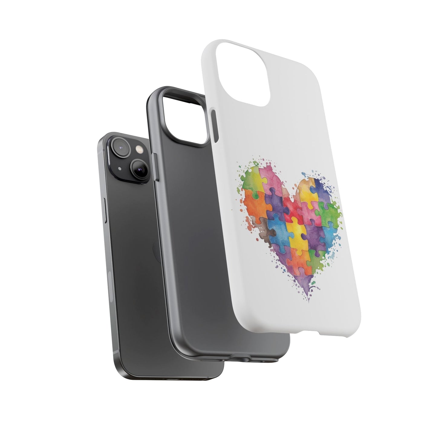 Autism Puzzle Heart Phone Case - Colorful Watercolor Protective Cover for iPhone, Samsung & Google Pixel - Geo Rocks The 'Tism