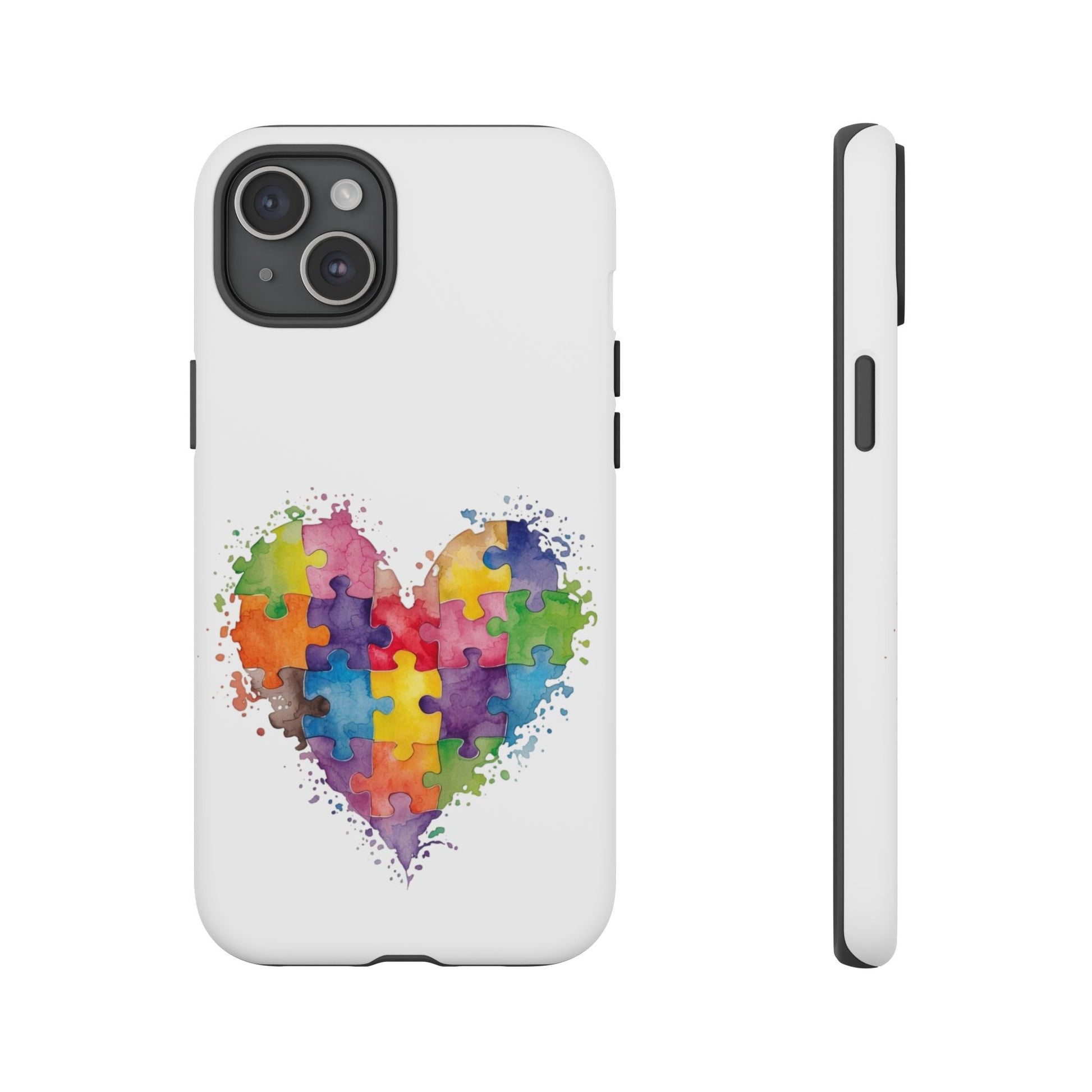 Autism Puzzle Heart Phone Case - Colorful Watercolor Protective Cover for iPhone, Samsung & Google Pixel - Geo Rocks The 'Tism