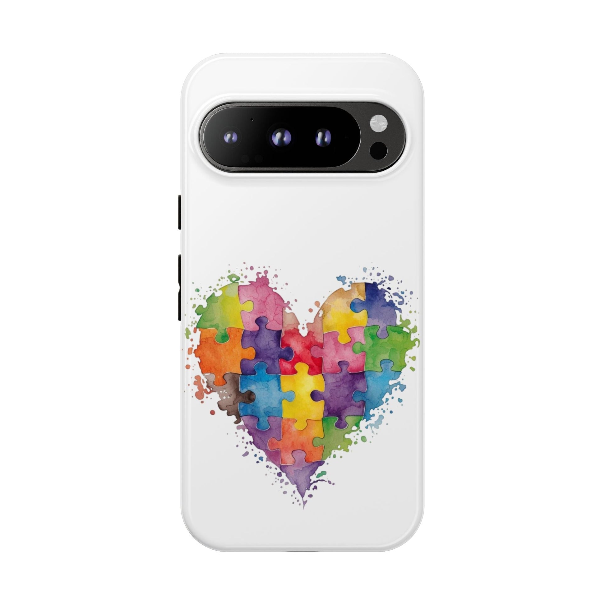 Autism Puzzle Heart Phone Case - Colorful Watercolor Protective Cover for iPhone, Samsung & Google Pixel - Geo Rocks The 'Tism