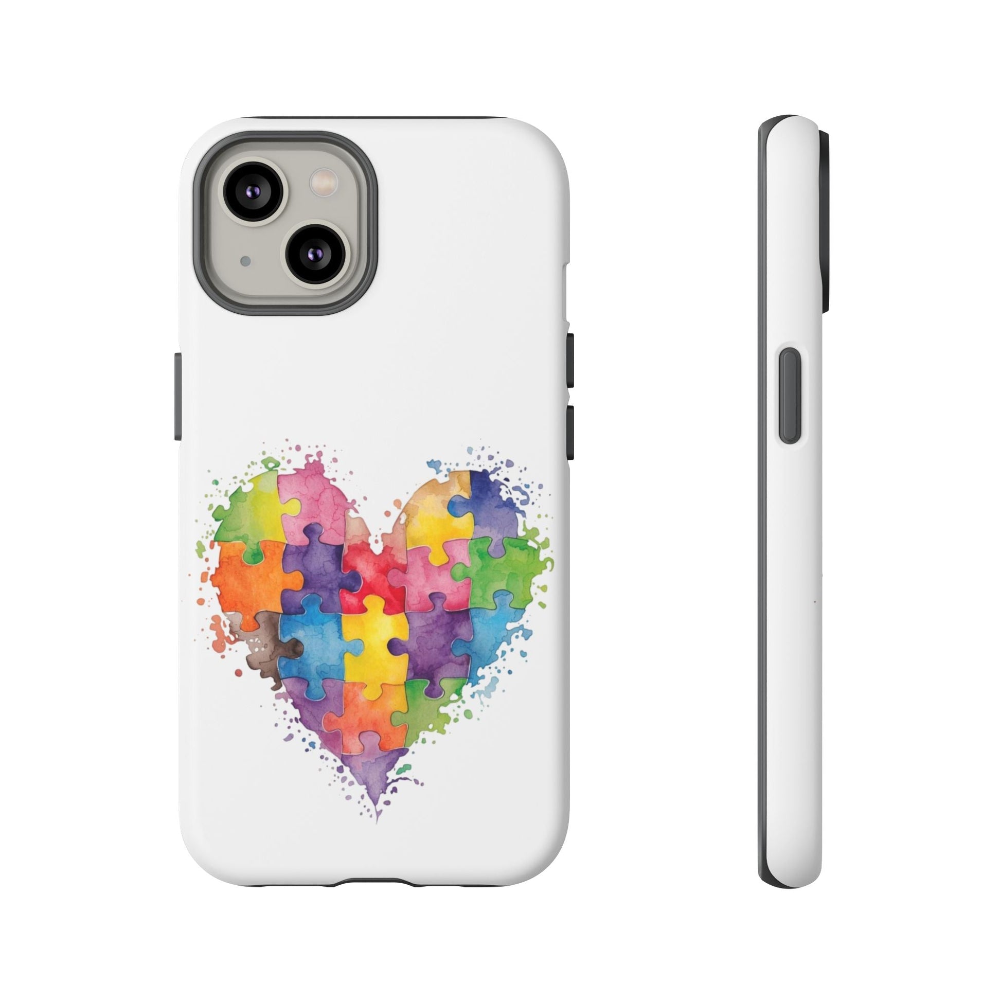 Autism Puzzle Heart Phone Case - Colorful Watercolor Protective Cover for iPhone, Samsung & Google Pixel - Geo Rocks The 'Tism