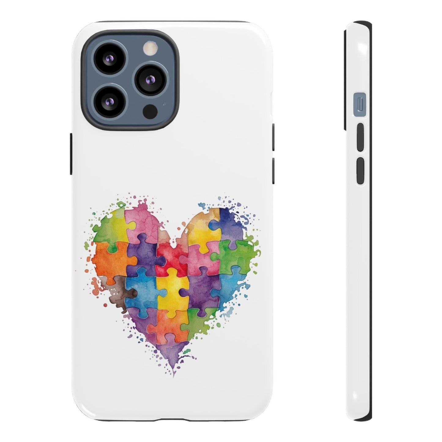 Autism Puzzle Heart Phone Case - Colorful Watercolor Protective Cover for iPhone, Samsung & Google Pixel - Geo Rocks The 'Tism
