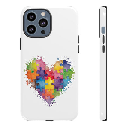 Autism Puzzle Heart Phone Case - Colorful Watercolor Protective Cover for iPhone, Samsung & Google Pixel - Geo Rocks The 'Tism