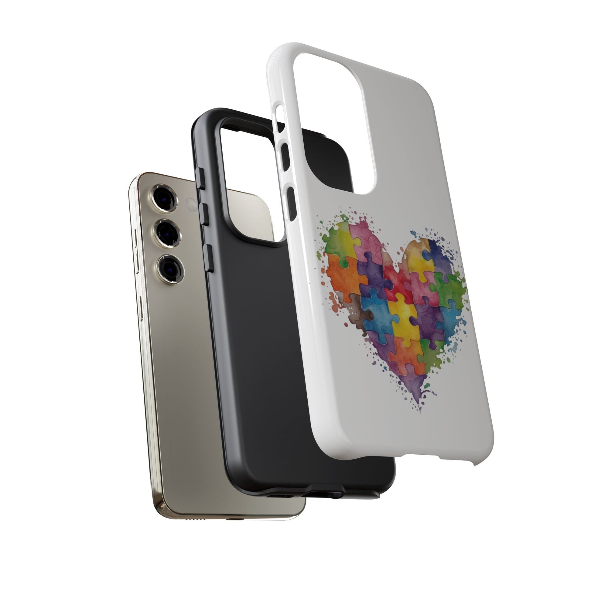Autism Puzzle Heart Phone Case - Colorful Watercolor Protective Cover for iPhone, Samsung & Google Pixel - Geo Rocks The 'Tism