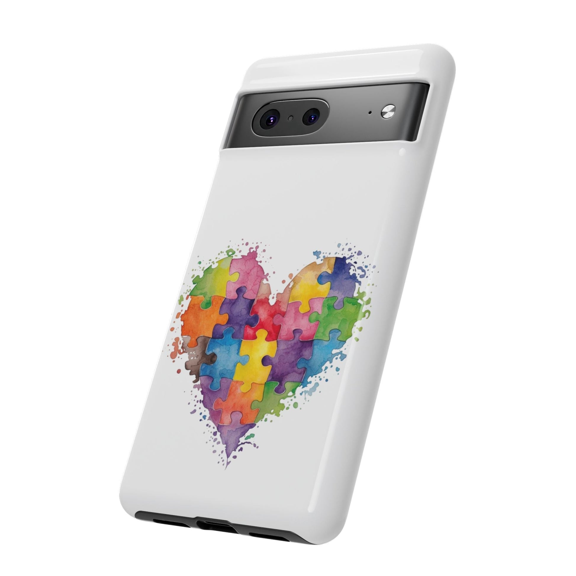 Autism Puzzle Heart Phone Case - Colorful Watercolor Protective Cover for iPhone, Samsung & Google Pixel - Geo Rocks The 'Tism