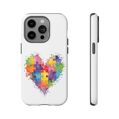 Autism Puzzle Heart Phone Case - Colorful Watercolor Protective Cover for iPhone, Samsung & Google Pixel - Geo Rocks The 'Tism