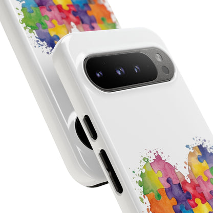 Autism Puzzle Heart Phone Case - Colorful Watercolor Protective Cover for iPhone, Samsung & Google Pixel - Geo Rocks The 'Tism