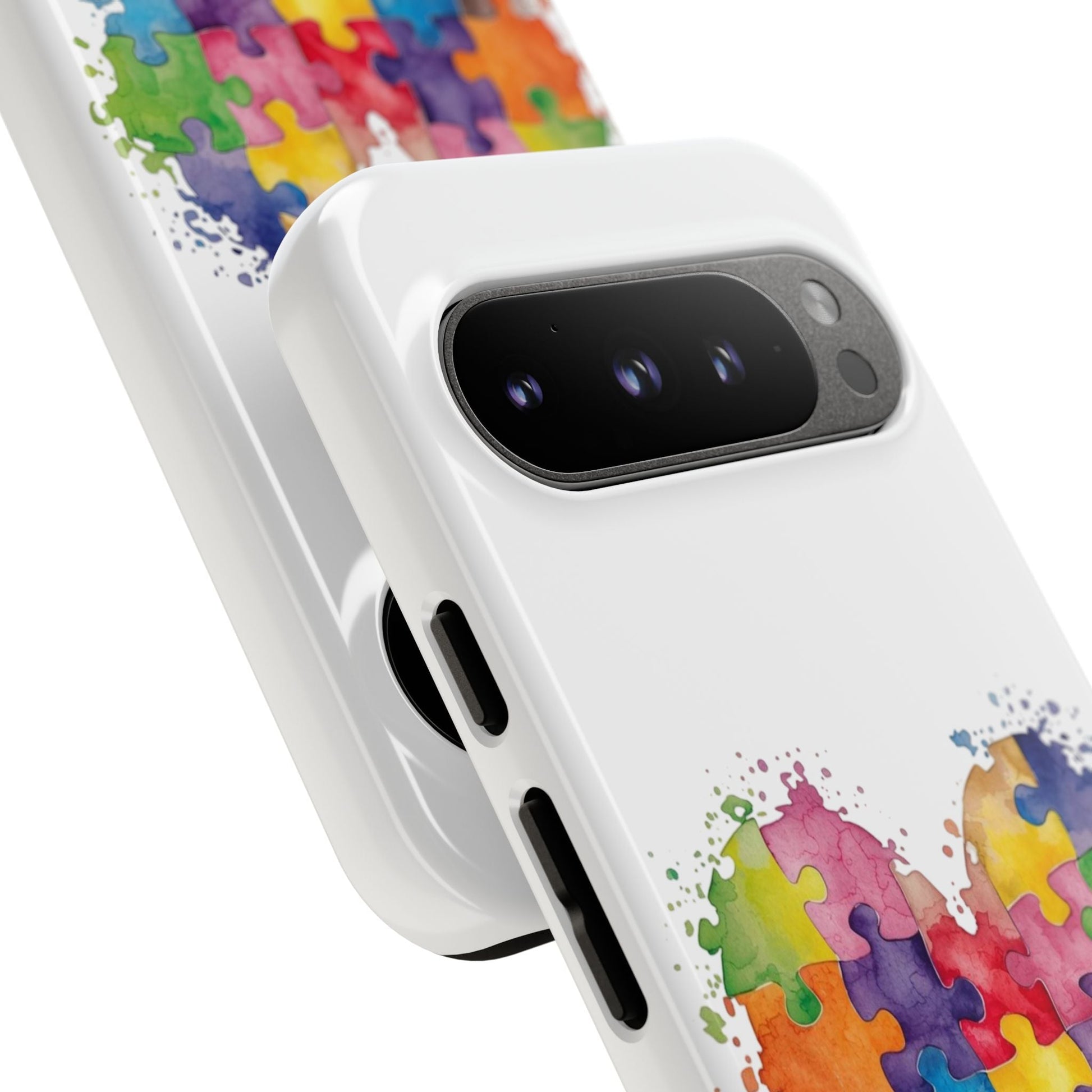 Autism Puzzle Heart Phone Case - Colorful Watercolor Protective Cover for iPhone, Samsung & Google Pixel - Geo Rocks The 'Tism