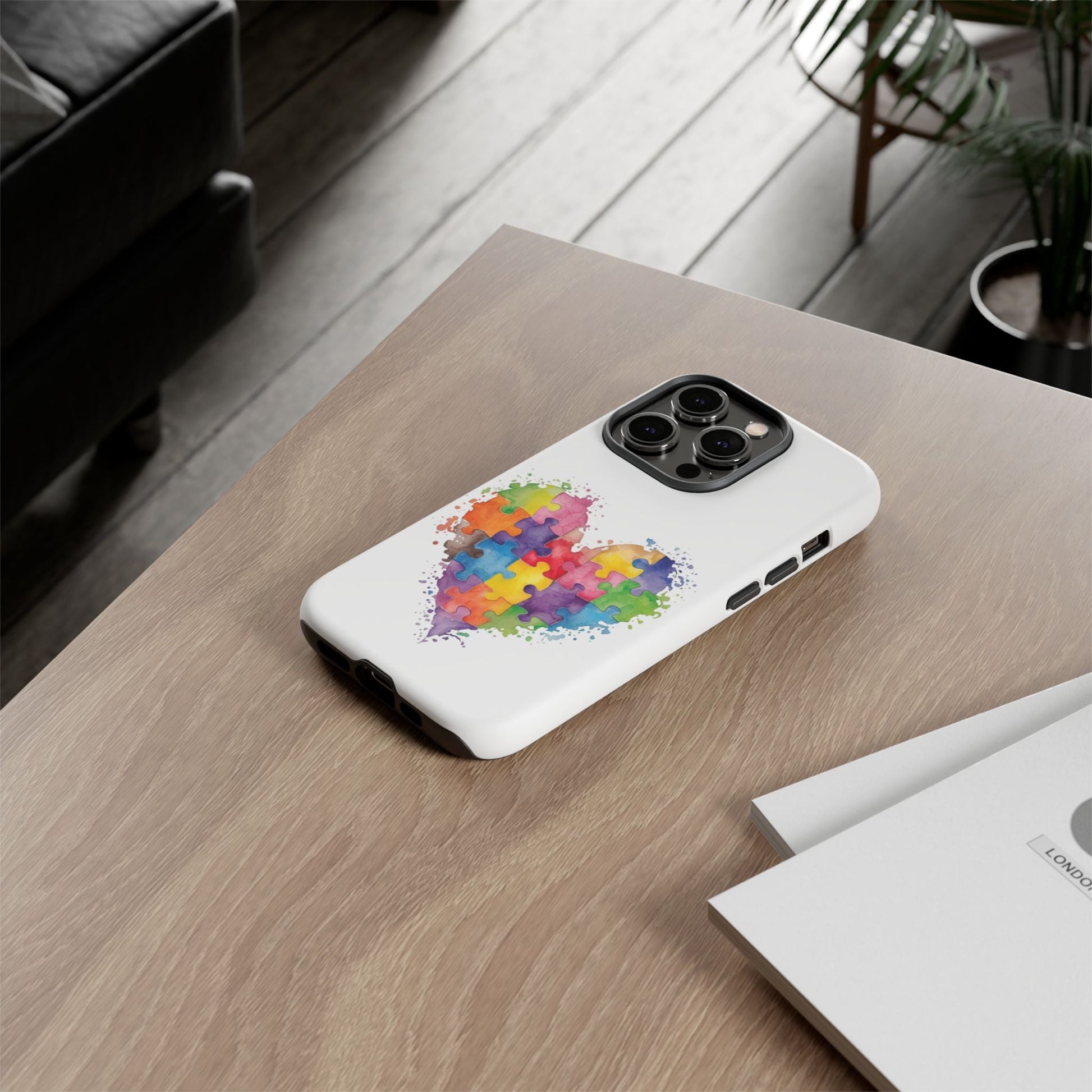 Autism Puzzle Heart Phone Case - Colorful Watercolor Protective Cover for iPhone, Samsung & Google Pixel - Geo Rocks The 'Tism