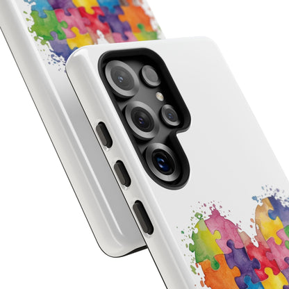 Autism Puzzle Heart Phone Case - Colorful Watercolor Protective Cover for iPhone, Samsung & Google Pixel - Geo Rocks The 'Tism