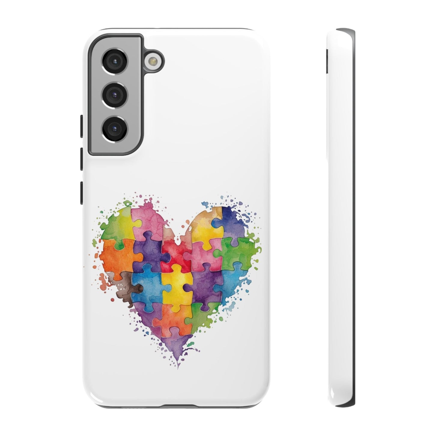 Autism Puzzle Heart Phone Case - Colorful Watercolor Protective Cover for iPhone, Samsung & Google Pixel - Geo Rocks The 'Tism