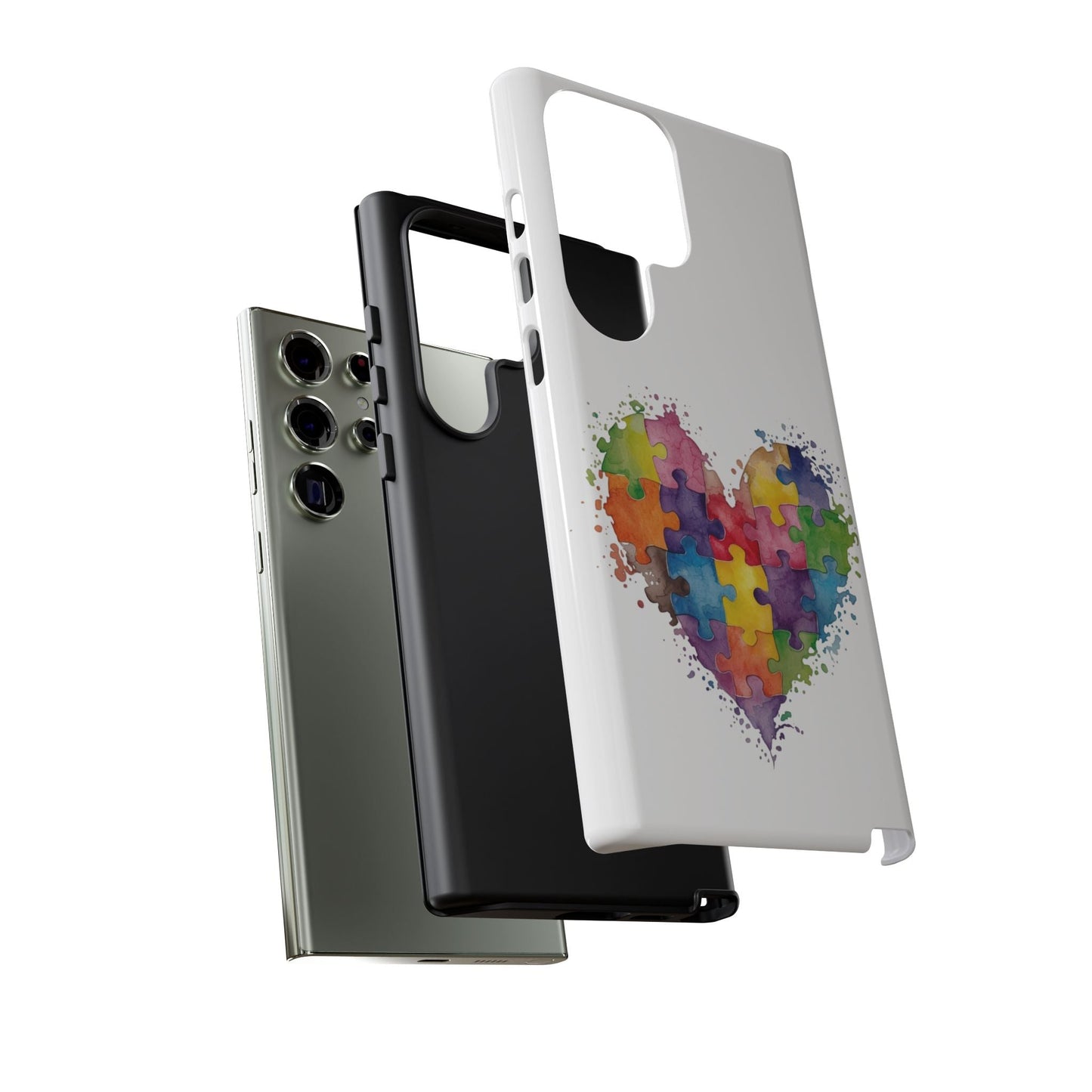 Autism Puzzle Heart Phone Case - Colorful Watercolor Protective Cover for iPhone, Samsung & Google Pixel - Geo Rocks The 'Tism