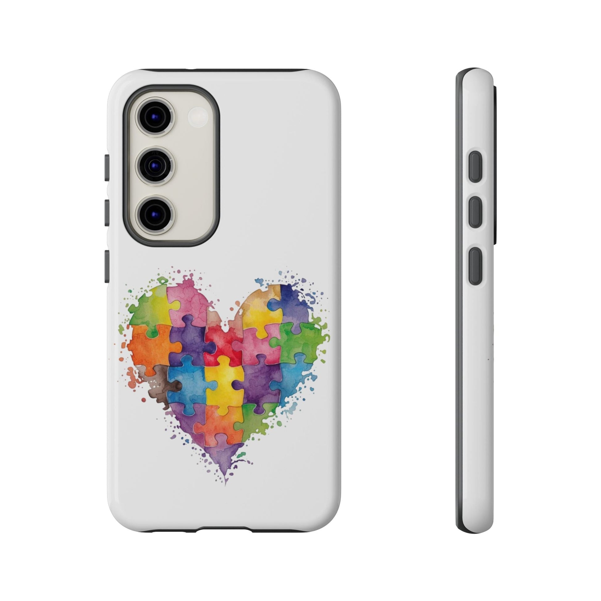 Autism Puzzle Heart Phone Case - Colorful Watercolor Protective Cover for iPhone, Samsung & Google Pixel - Geo Rocks The 'Tism