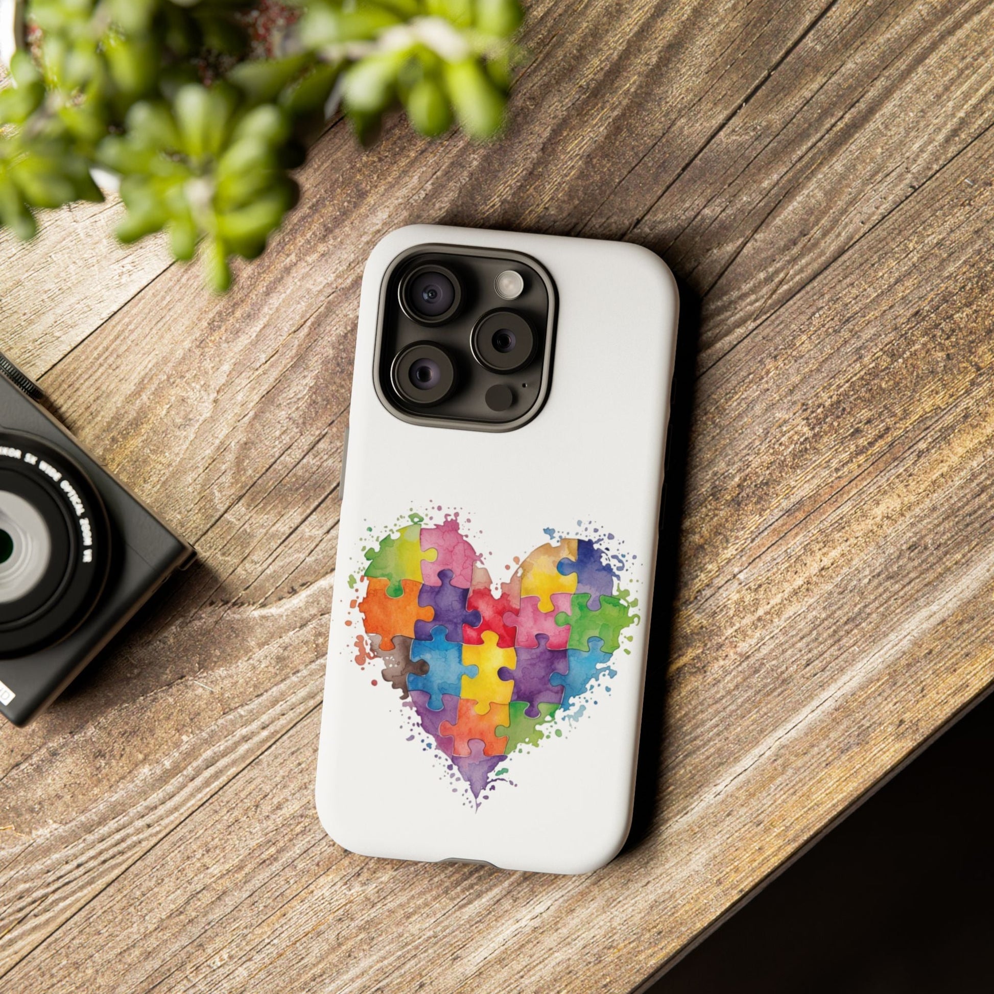 Autism Puzzle Heart Phone Case - Colorful Watercolor Protective Cover for iPhone, Samsung & Google Pixel - Geo Rocks The 'Tism