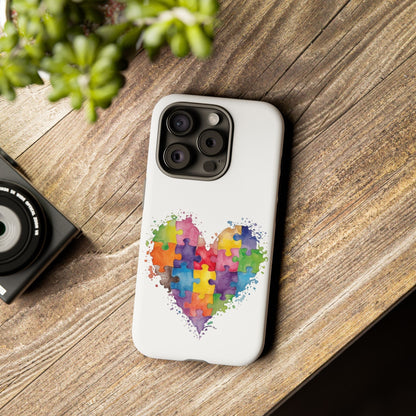 Autism Puzzle Heart Phone Case - Colorful Watercolor Protective Cover for iPhone, Samsung & Google Pixel - Geo Rocks The 'Tism