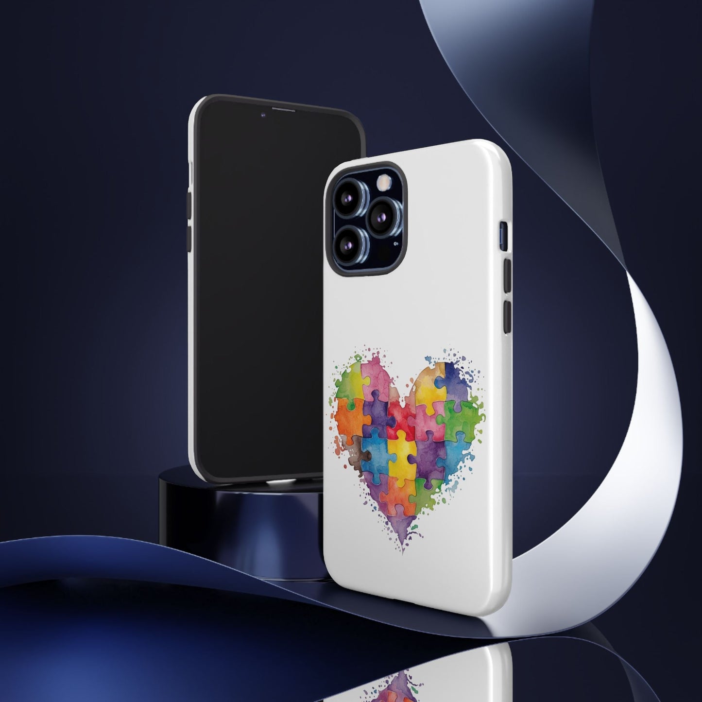 Autism Puzzle Heart Phone Case - Colorful Watercolor Protective Cover for iPhone, Samsung & Google Pixel - Geo Rocks The 'Tism