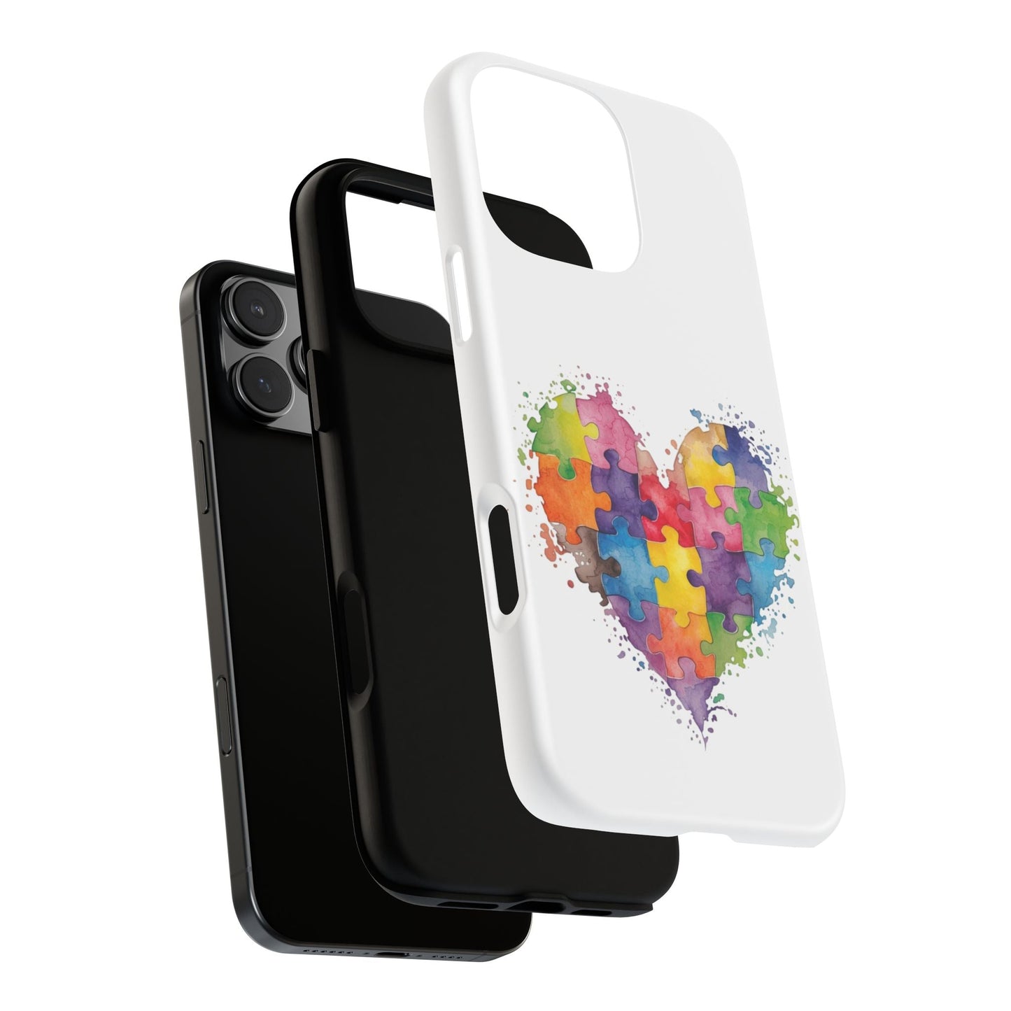 Autism Puzzle Heart Phone Case - Colorful Watercolor Protective Cover for iPhone, Samsung & Google Pixel - Geo Rocks The 'Tism