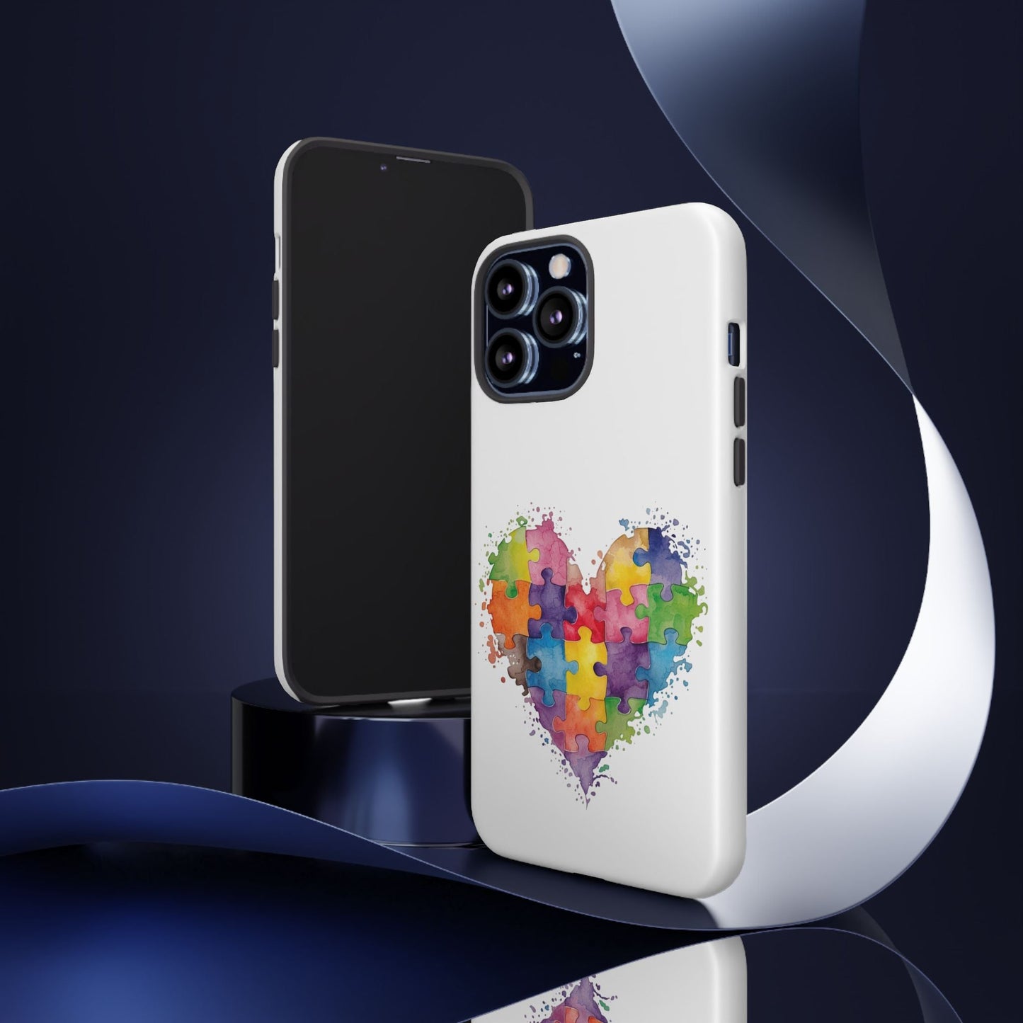 Autism Puzzle Heart Phone Case - Colorful Watercolor Protective Cover for iPhone, Samsung & Google Pixel - Geo Rocks The 'Tism