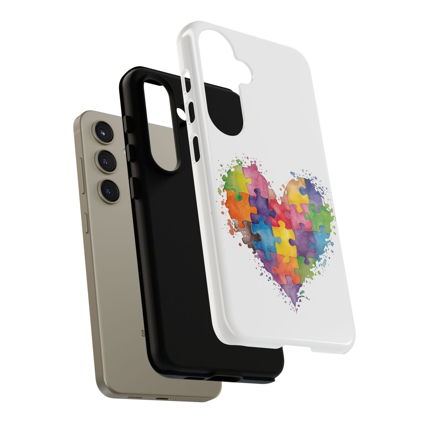 Autism Puzzle Heart Phone Case - Colorful Watercolor Protective Cover for iPhone, Samsung & Google Pixel - Geo Rocks The 'Tism