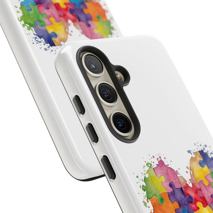 Autism Puzzle Heart Phone Case - Colorful Watercolor Protective Cover for iPhone, Samsung & Google Pixel - Geo Rocks The 'Tism