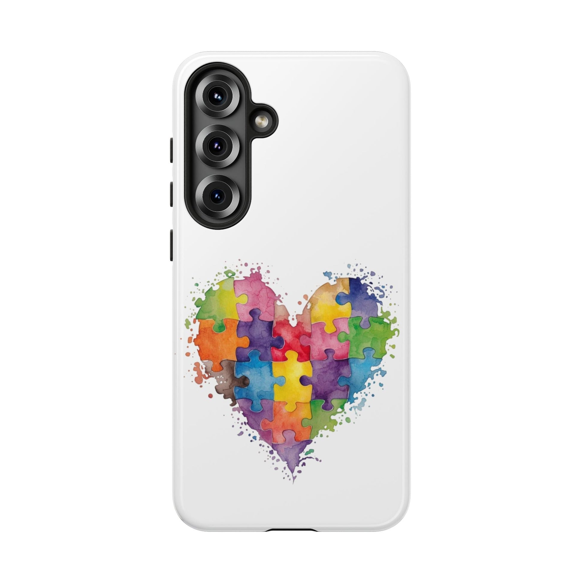 Autism Puzzle Heart Phone Case - Colorful Watercolor Protective Cover for iPhone, Samsung & Google Pixel - Geo Rocks The 'Tism
