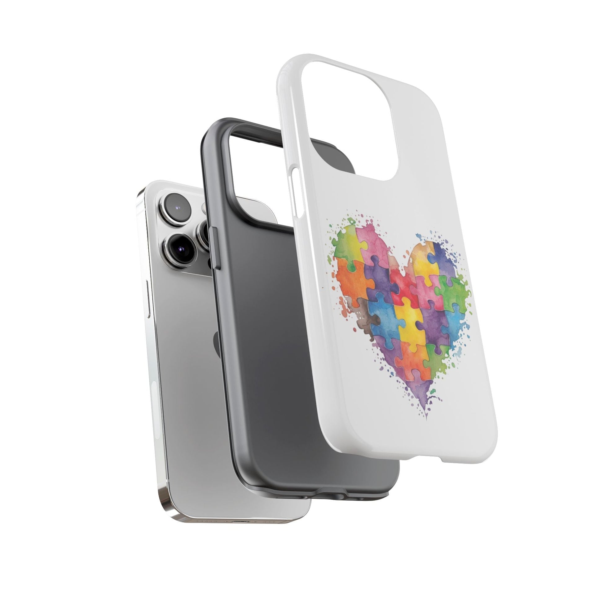 Autism Puzzle Heart Phone Case - Colorful Watercolor Protective Cover for iPhone, Samsung & Google Pixel - Geo Rocks The 'Tism