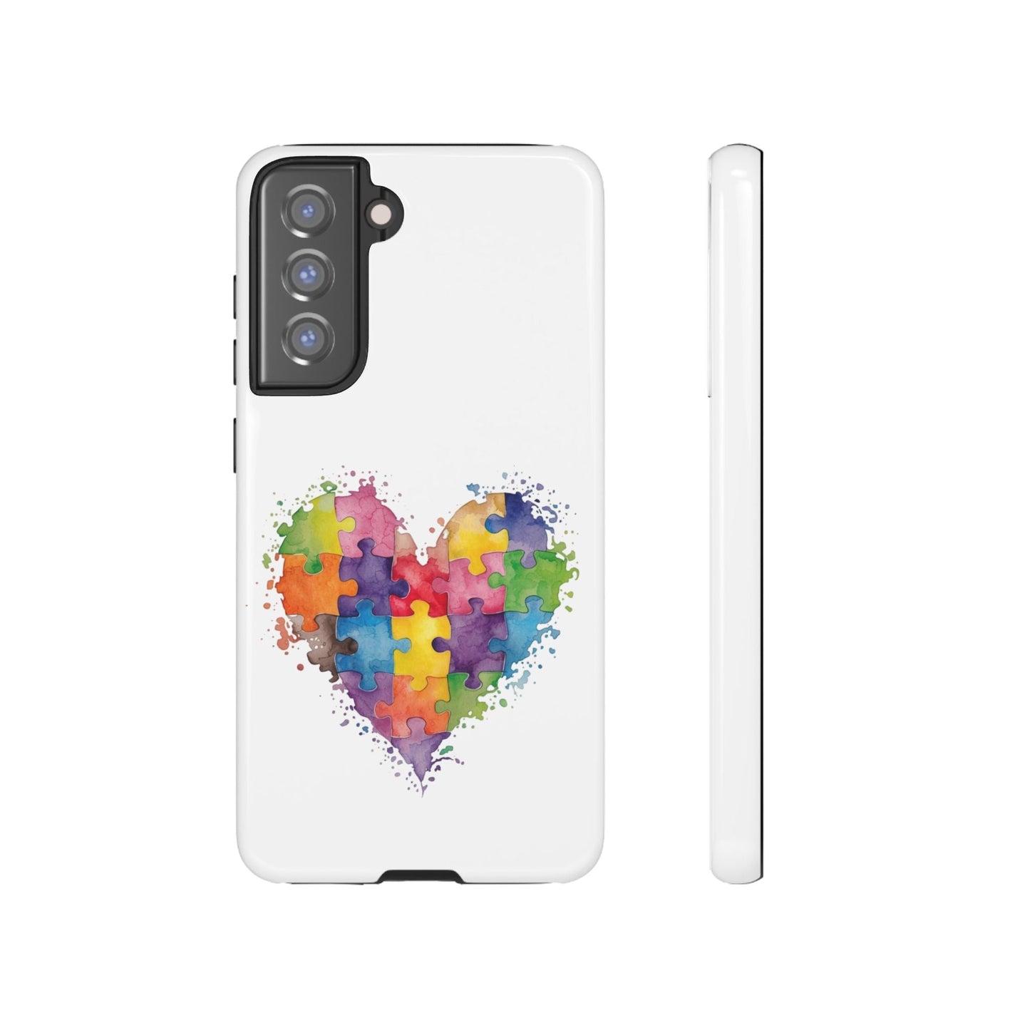 Autism Puzzle Heart Phone Case - Colorful Watercolor Protective Cover for iPhone, Samsung & Google Pixel - Geo Rocks The 'Tism
