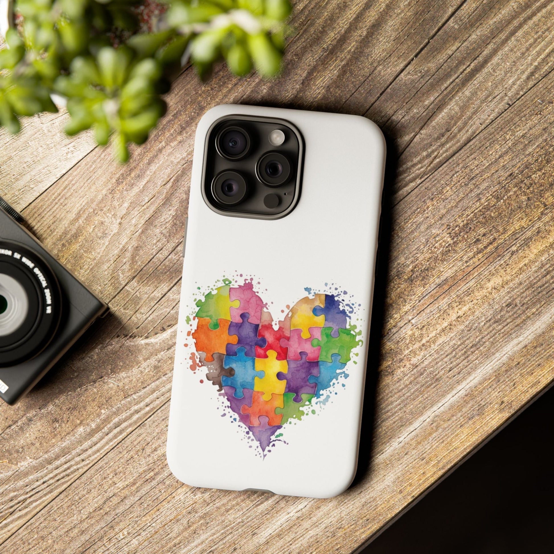 Autism Puzzle Heart Phone Case - Colorful Watercolor Protective Cover for iPhone, Samsung & Google Pixel - Geo Rocks The 'Tism