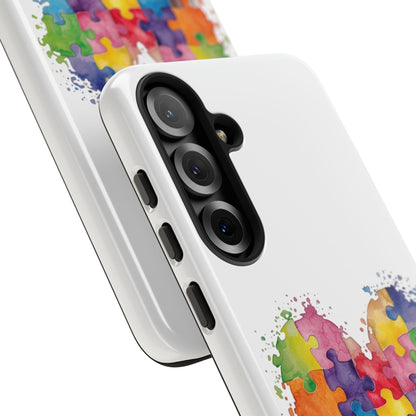 Autism Puzzle Heart Phone Case - Colorful Watercolor Protective Cover for iPhone, Samsung & Google Pixel - Geo Rocks The 'Tism