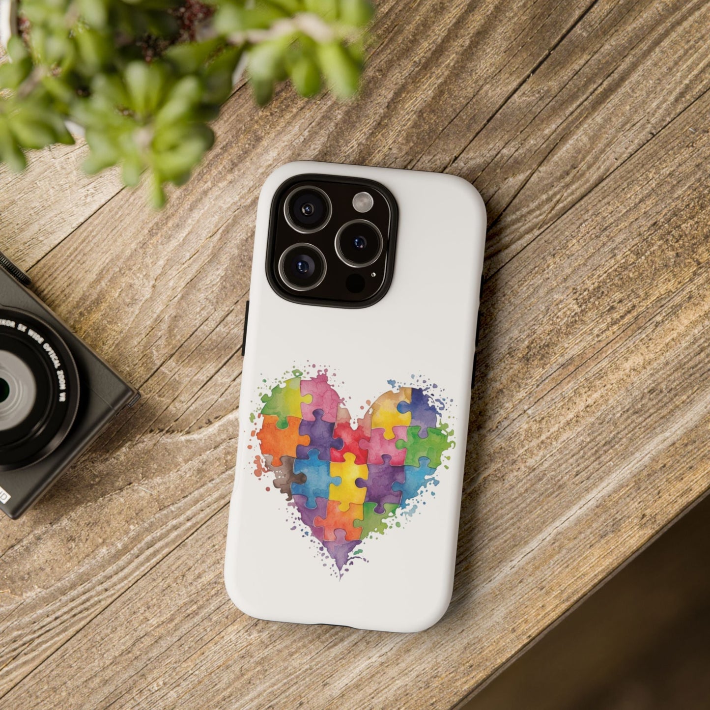Autism Puzzle Heart Phone Case - Colorful Watercolor Protective Cover for iPhone, Samsung & Google Pixel - Geo Rocks The 'Tism