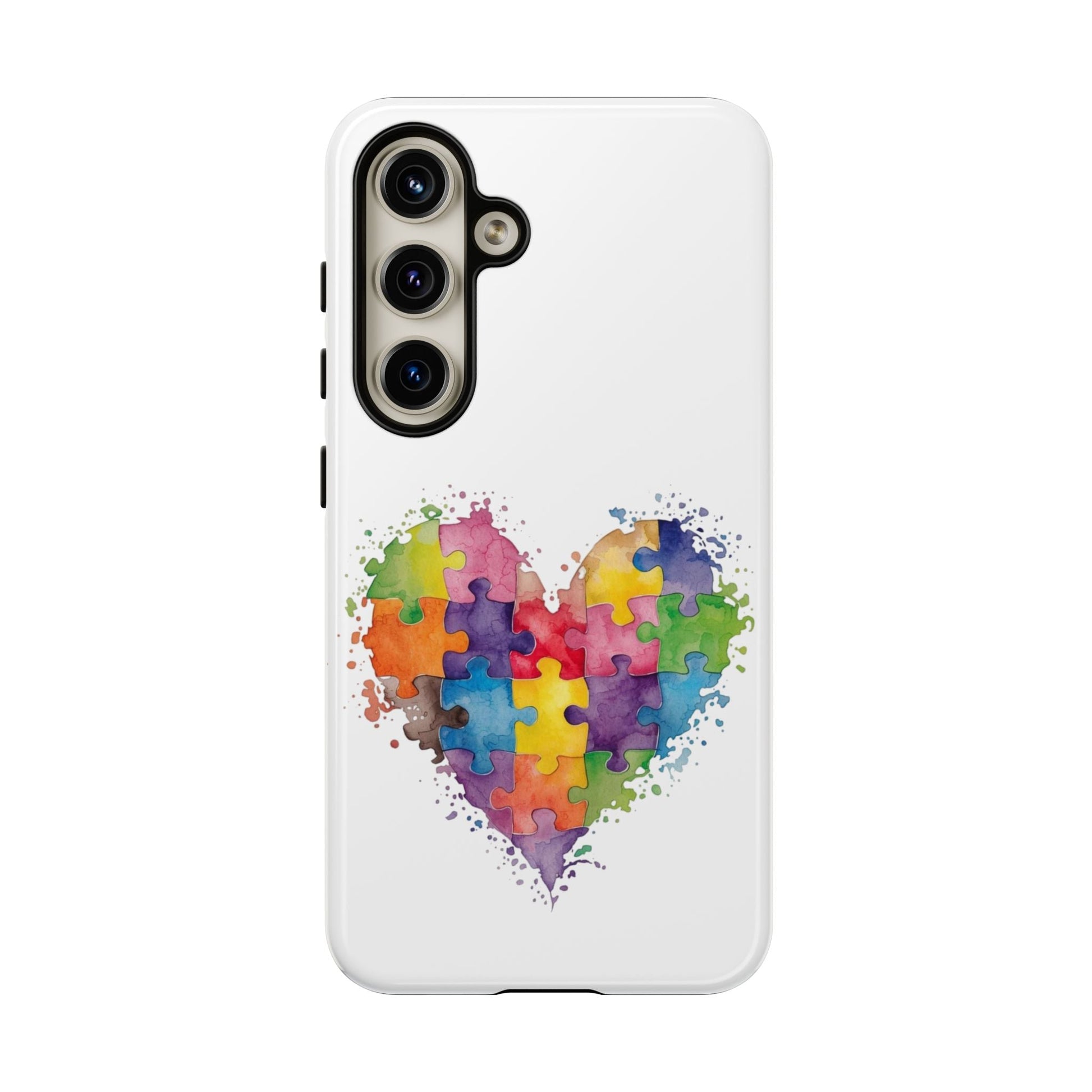 Autism Puzzle Heart Phone Case - Colorful Watercolor Protective Cover for iPhone, Samsung & Google Pixel - Geo Rocks The 'Tism