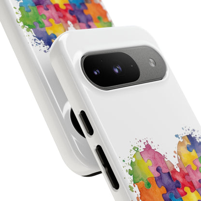 Autism Puzzle Heart Phone Case - Colorful Watercolor Protective Cover for iPhone, Samsung & Google Pixel - Geo Rocks The 'Tism