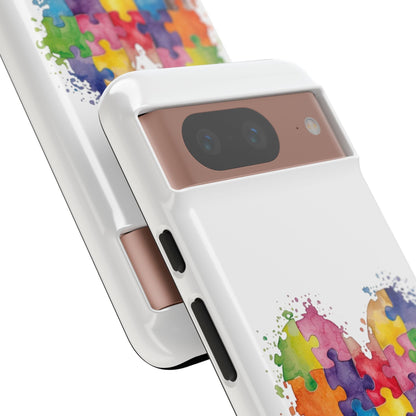 Autism Puzzle Heart Phone Case - Colorful Watercolor Protective Cover for iPhone, Samsung & Google Pixel - Geo Rocks The 'Tism